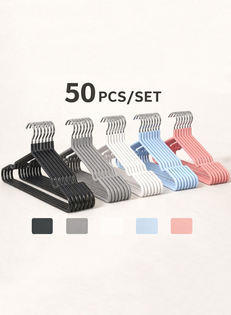 50 Piece Heavy Duty 70g Non Slip Rubber Coated Clothes Hangers Strong Plastic Hangers with Chrome Hook Space Saving Adult Hangers for Shirts Coats Jackets Black/White/Grey/Blue/Pink - Image 1